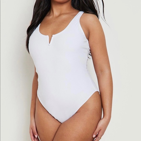 Plus Notch Front Control Swimsuit - White - Picture 2 of 5